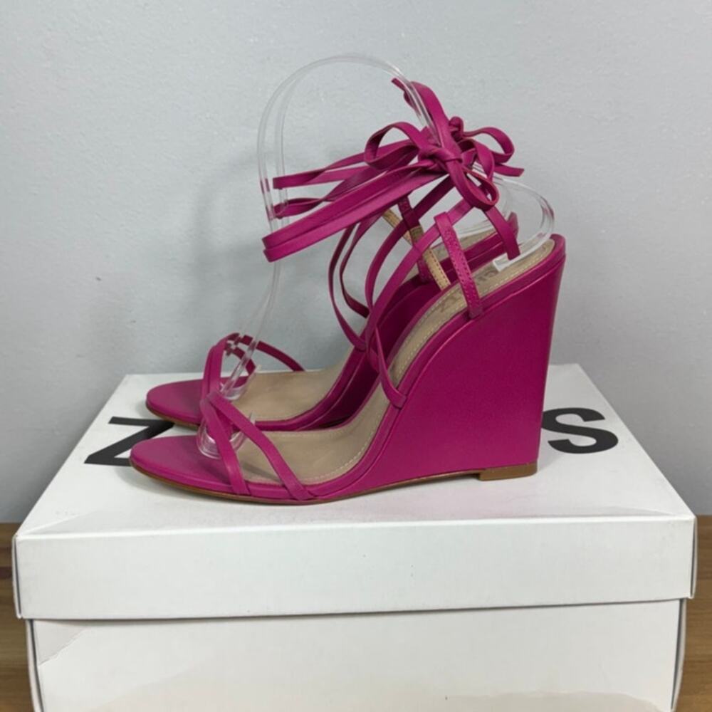 New Schutz Deonne Nappa Leather Wedge Sandals in Hot Pink Women's Size 8.5 - Picture 3 of 8